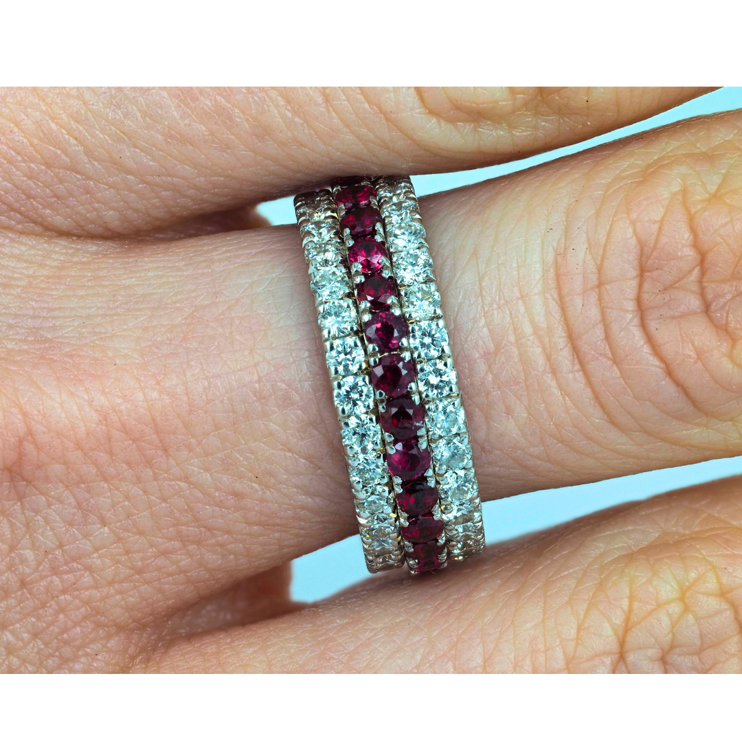 Ring 14KW Gold Diamonds and Rubies