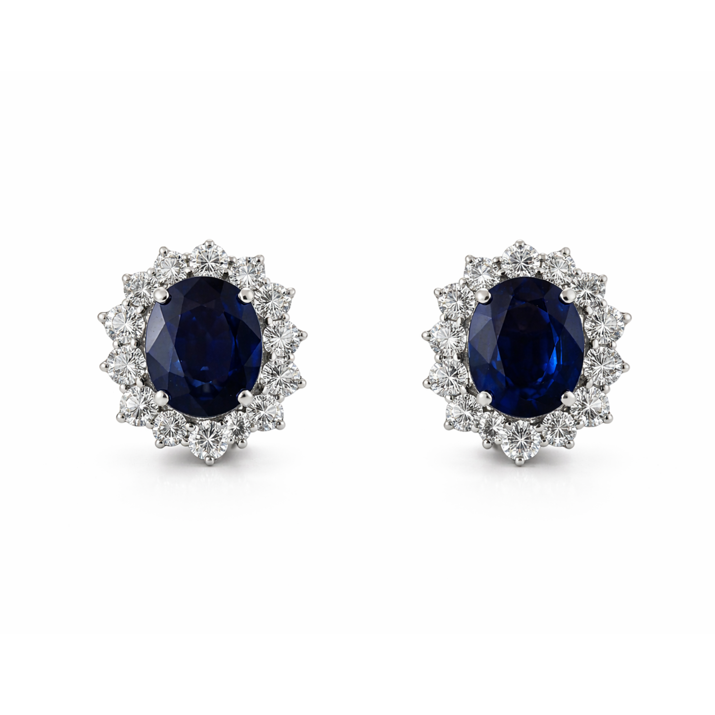 Earrings 18KW gold  Natural Sapphire Oval 4.2ct  with Natural Belgium Diamonds