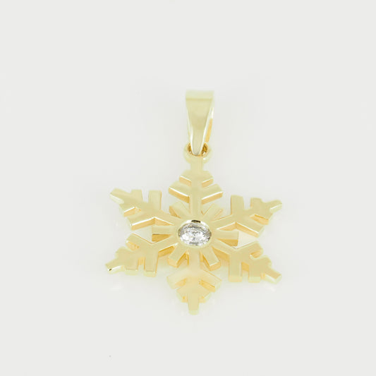 Gold Pendant Snowflake with Diamonds Christmas Gift